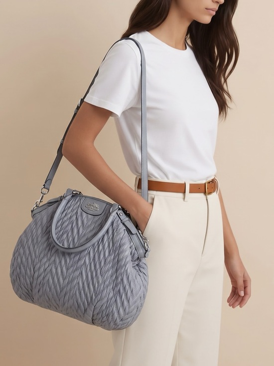 Coach Handbags - Coach 70th Anniversary Quilted Madison Quilted Chevron Nylon Lindsey Satchel.